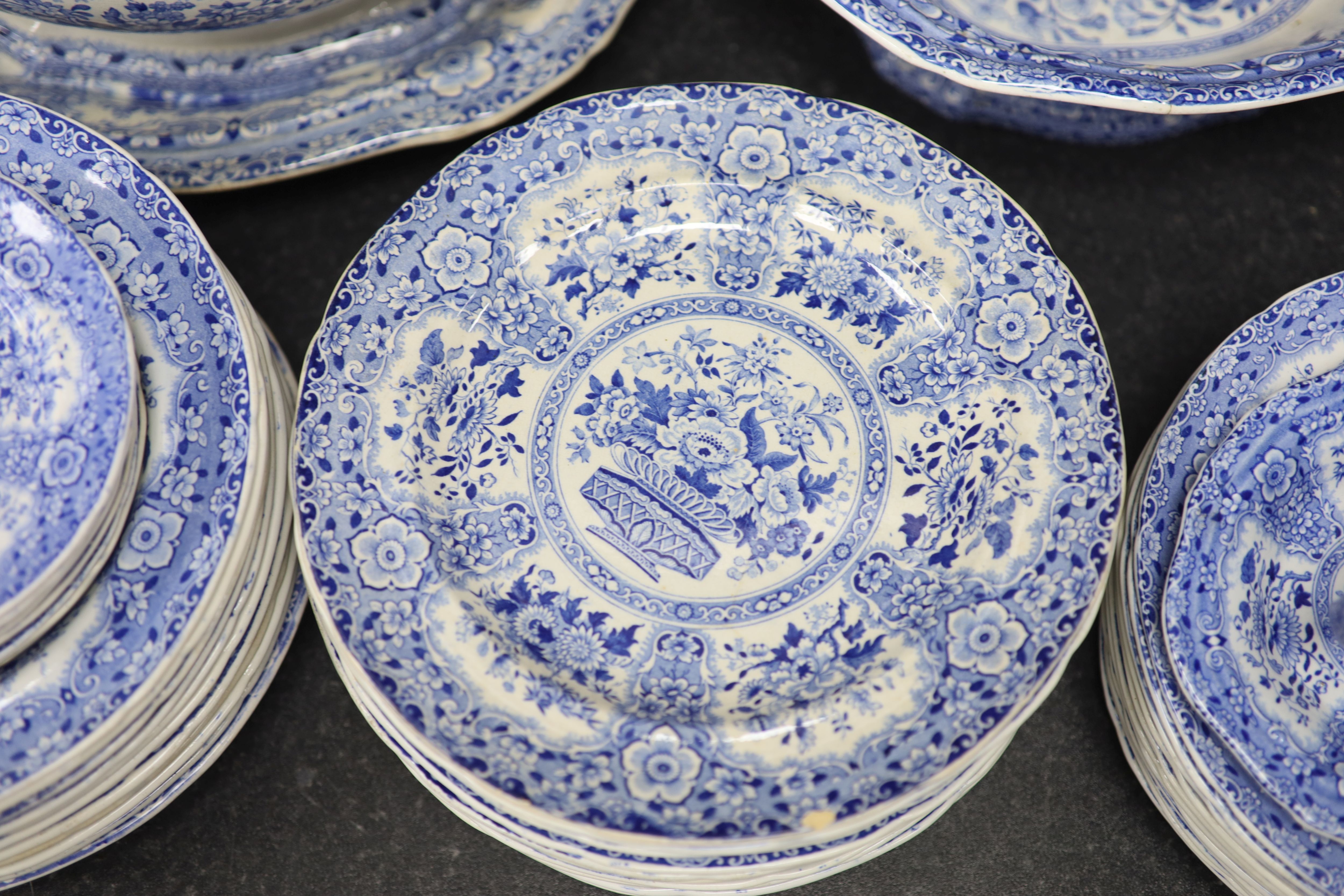 An extensive Minton filigree pattern blue and white dinner service, c.1830,